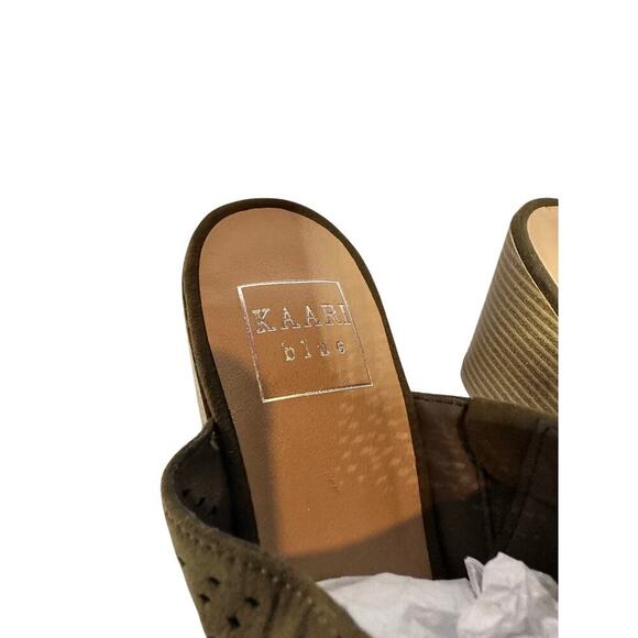 NWOT Kaari Blue Size 7.5 Vacation Pointed Toe Suede Block Heel Sandal Nude Green - Picture 5 of 12